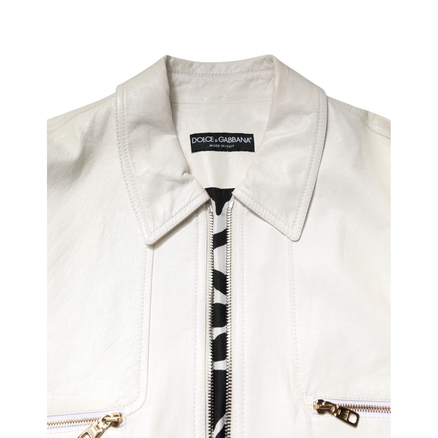 Dolce & Gabbana White Collared Full Zip Biker Coat Jacket
