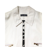 Dolce & Gabbana White Collared Full Zip Biker Coat Jacket