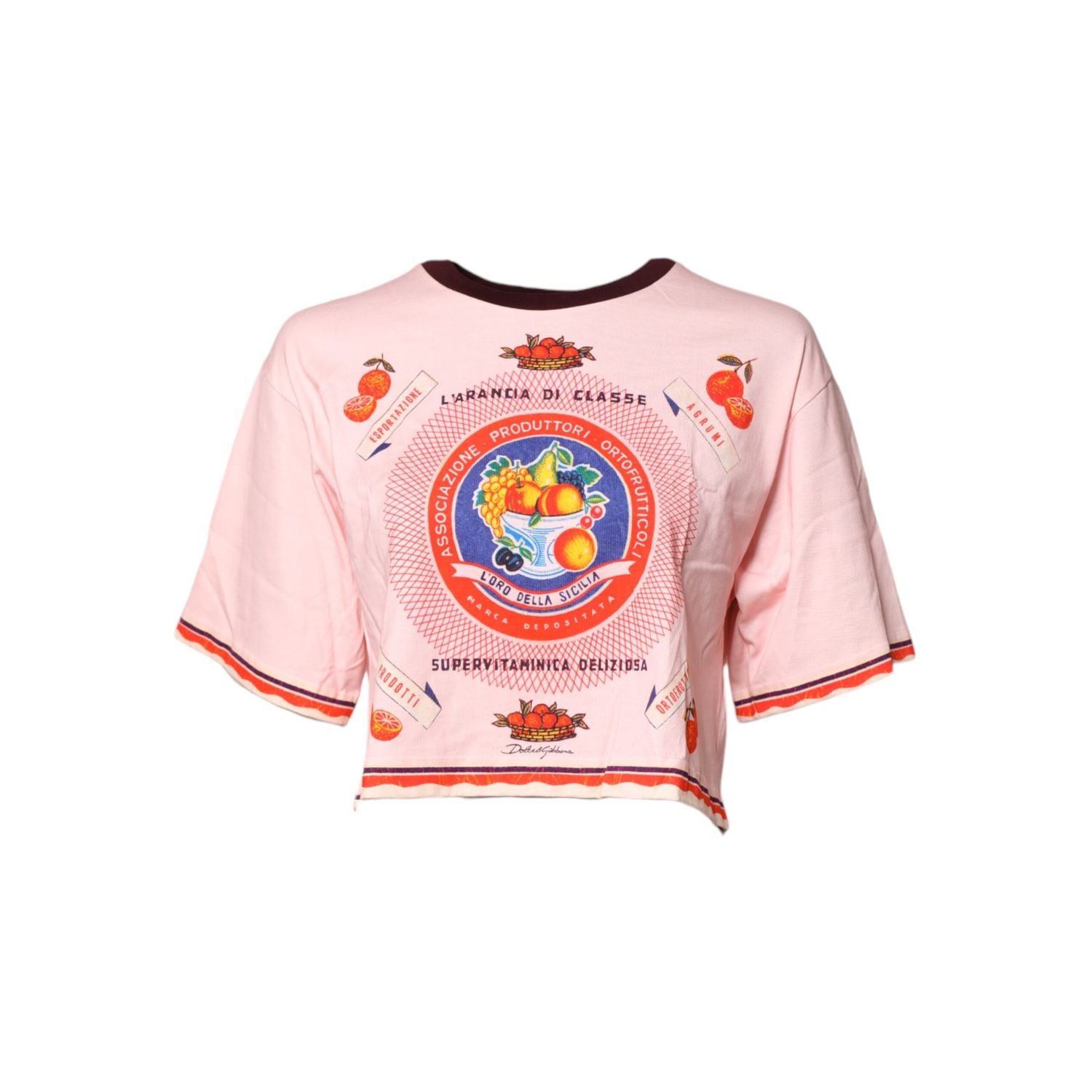 Dolce & Gabbana Pink Print Cotton Short Sleeves Cropped Top