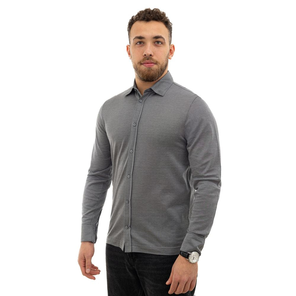 Canali Gray Cotton Pattern Shirt