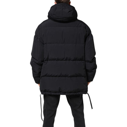 Dolce & Gabbana Black Nylon Full Zip Hooded Parka Jacket