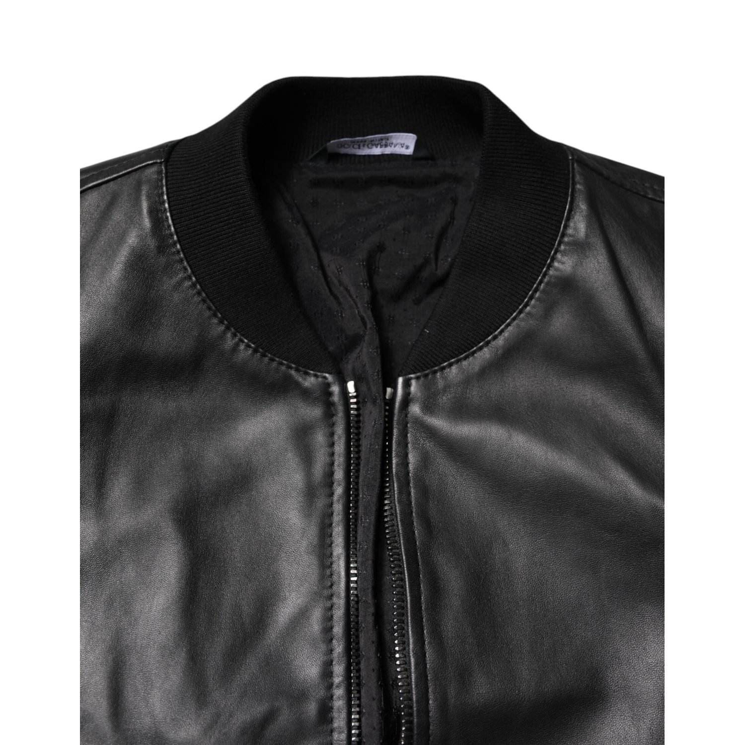 Dolce & Gabbana Black Lambskin Leather Full Zip Biker Jacket