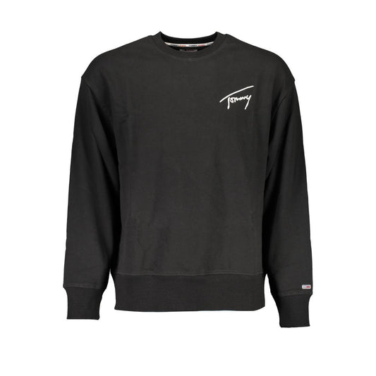Tommy Hilfiger Black Cotton Men Sweater with logo embroidery, eco-friendly and stylish long sleeve sweatshirt.