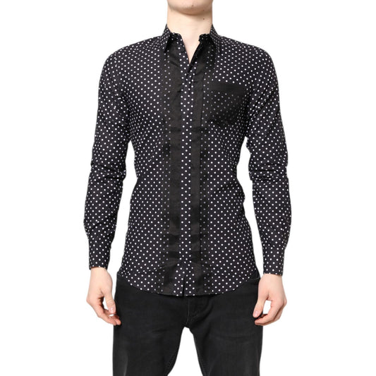 Dolce & Gabbana Black Polka Dot Long Sleeves Gold Formal Shirt