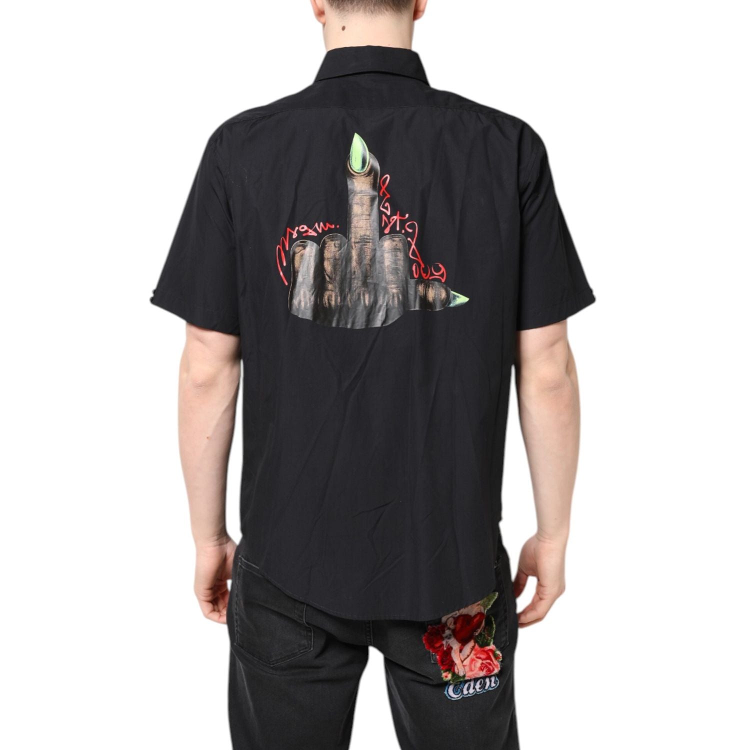 MSGM Black Printed Short Sleeves Collared Men Casual Shirt