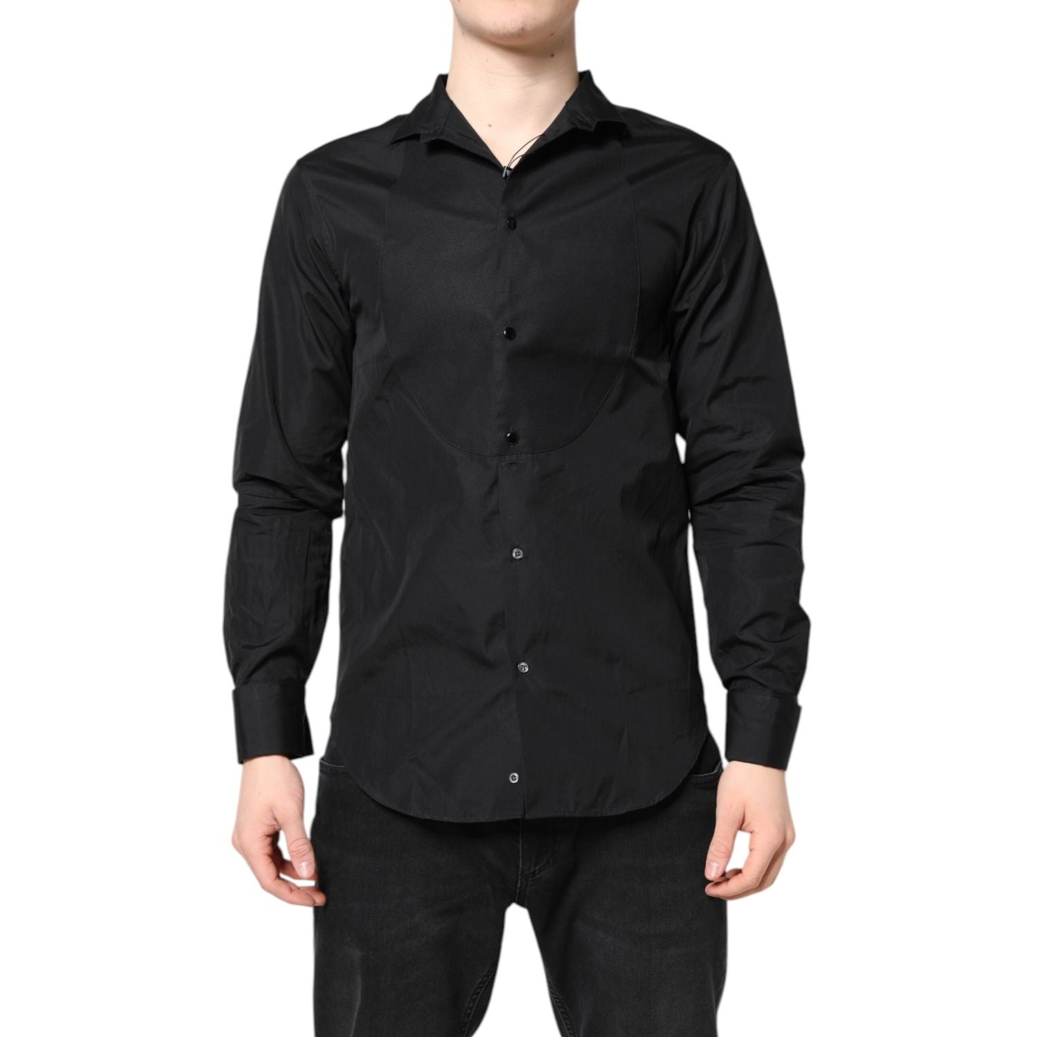 Emporio Armani Black Cotton Long Sleeves Men Formal Dress Shirt