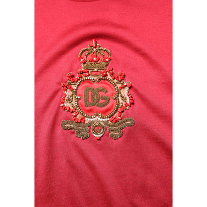 Dolce & Gabbana Red Silk DG Crown Logo Short Sleeve T-shirt
