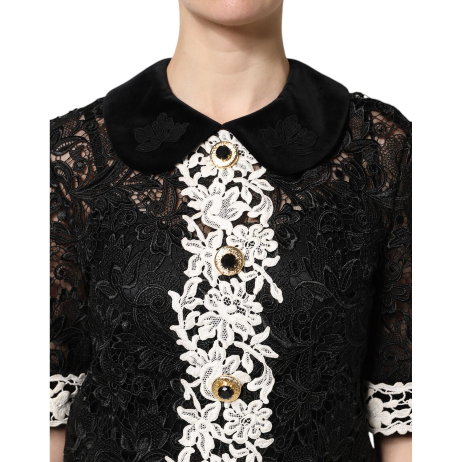 Dolce & Gabbana Black Floral Lace Embellished Mini Dress