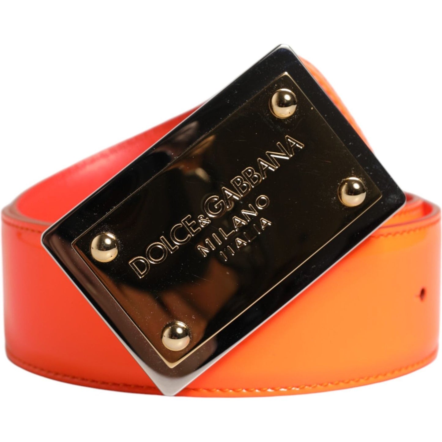 Dolce & Gabbana Orange Gold Tone Metal Logo Buckle Belt BEL9418-100
