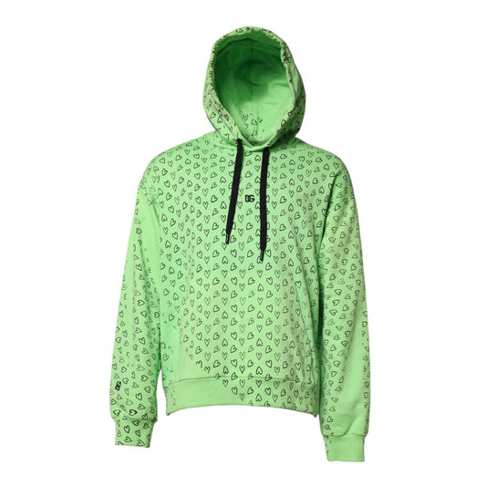 Dolce & Gabbana Green Cotton Logo Heart Print Hooded Sweater