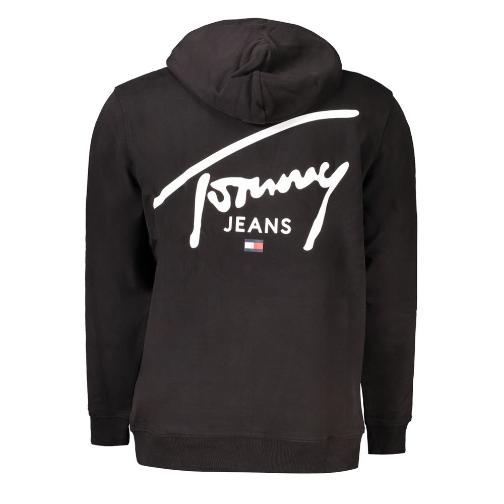 Tommy Hilfiger Black Cotton Men Sweater with hood and logo on back