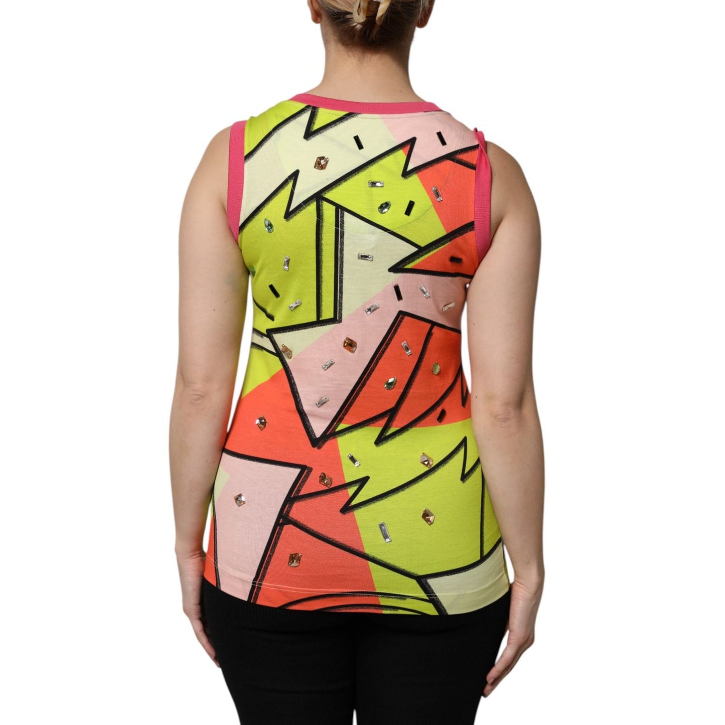 Dolce & Gabbana Multicolor Printed Crystal Embellishment Top