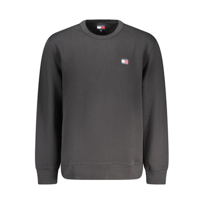Tommy Hilfiger Black Cotton Men Sweater with logo, long sleeve, brushed finish, sustainable fashion.