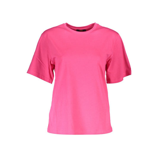 Cavalli Class Pink Cotton Women T-Shirt with stylish print and logo, slim-fit, chic fashion for trendsetting women, crafted for comfort.