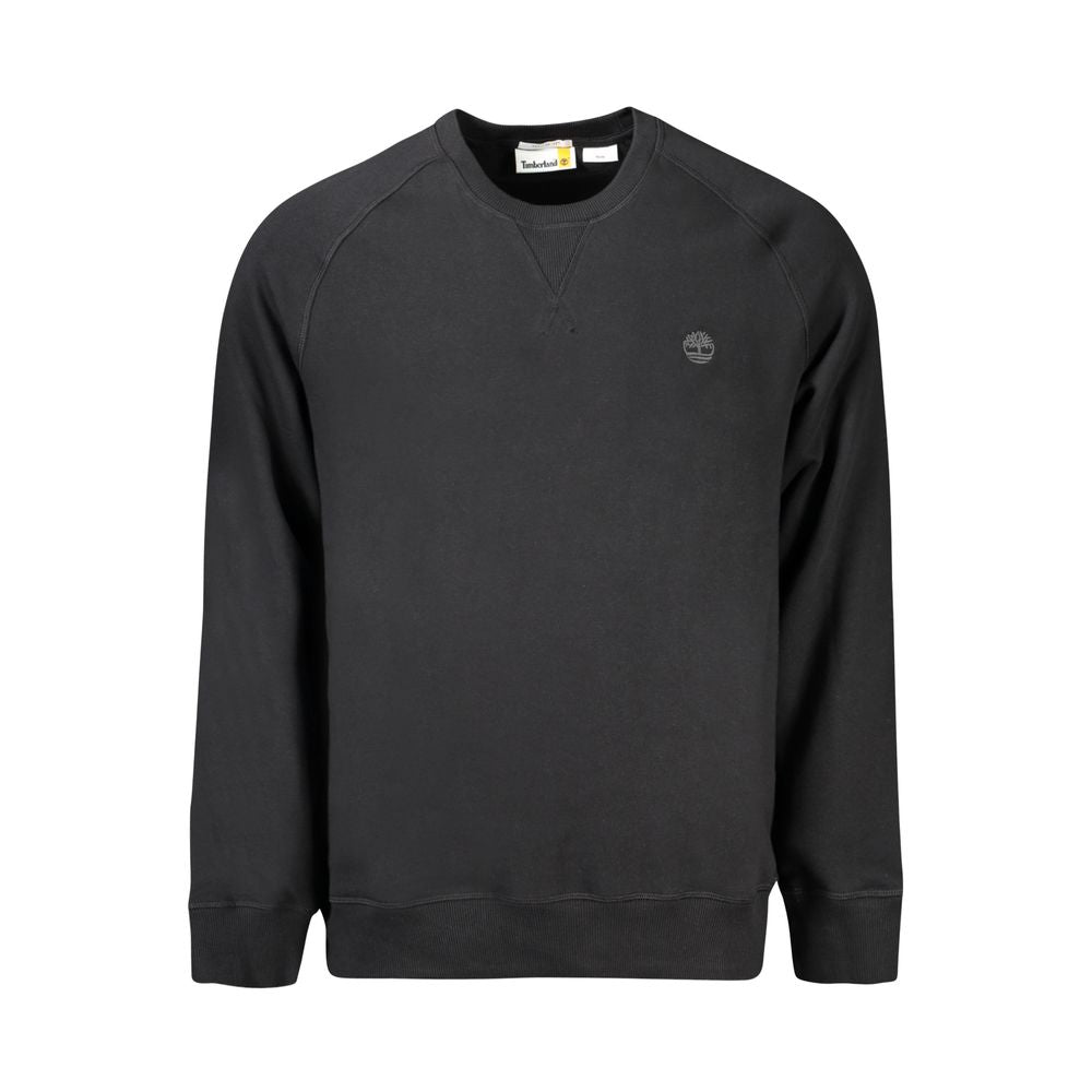 Timberland Black Cotton Men Sweater with embroidered logo, crew neck, long sleeves, premium cotton blend, perfect for casual wear.