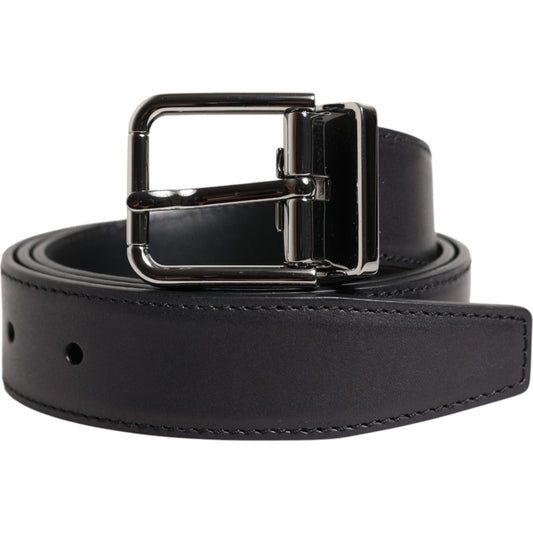 Dolce & Gabbana Black Classic Calf Leather Silver Buckle Belt BEL9435-85