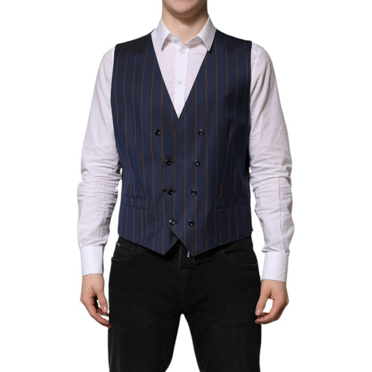 Dolce & Gabbana Blue Stripes Wool Formal Men Waistcoat Vest Dolce & Gabbana