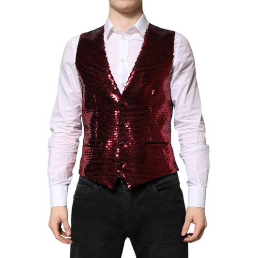 Dolce & Gabbana Red Sequined Dress Formal Men Waistcoat Vest Dolce & Gabbana
