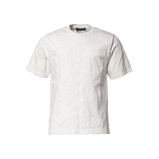Dolce & Gabbana White Cotton Logo Embossed Crew Neck T-shirt Dolce & Gabbana