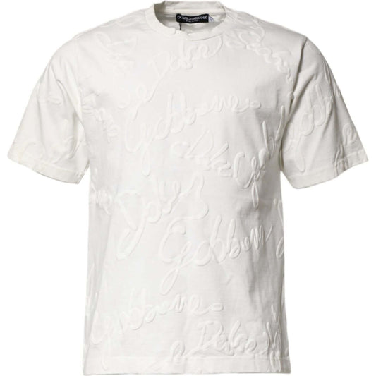 Dolce & Gabbana White Cotton Logo Embossed Crew Neck T-shirt Dolce & Gabbana
