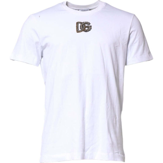 Dolce & Gabbana White Logo Embroidery Crew Neck T-shirt Dolce & Gabbana