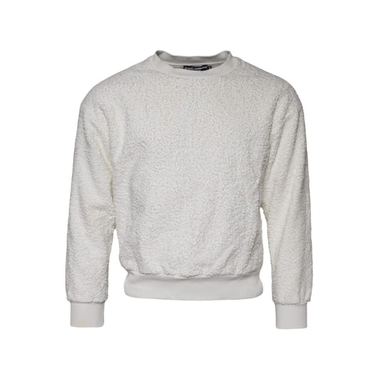 Dolce & Gabbana White Cotton Fleece Crew Neck Sweater Dolce & Gabbana