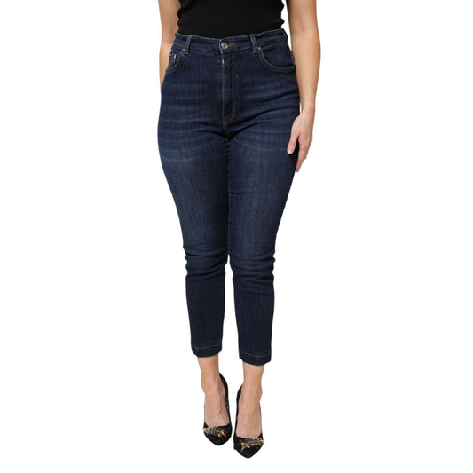 Dolce & Gabbana Blue Cotton High Waisted Cropped Denim Jeans Dolce & Gabbana