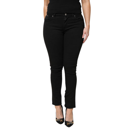 Dolce & Gabbana Black Cotton Logo Mid Waist Skinny Denim Jeans Dolce & Gabbana