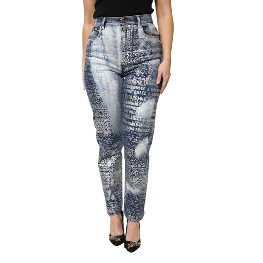Dolce & Gabbana Blue Washed Print High Waist Denim Jeans Dolce & Gabbana