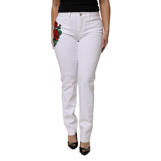 Dolce & Gabbana White Floral Sequined GIRLY Denim Jeans Dolce & Gabbana