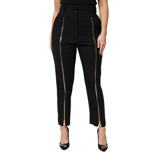 Dolce & Gabbana Black Wool High Waist Zipper Tapered Pants Dolce & Gabbana