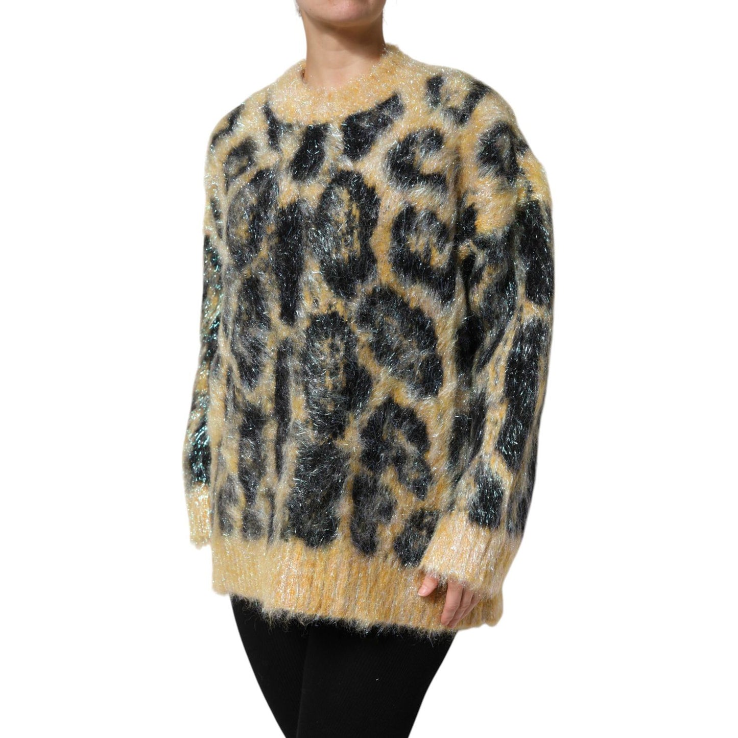 Dolce & Gabbana Multicolor Leopard Mohair Crew Neck Sweater