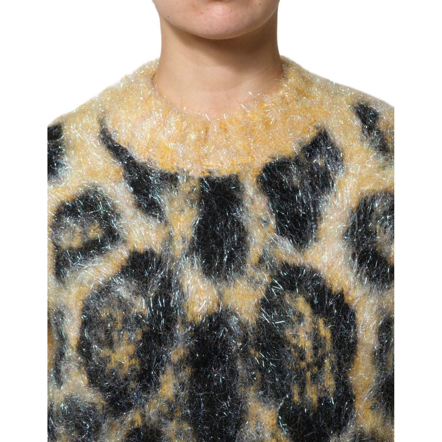 Dolce & Gabbana Multicolor Leopard Mohair Crew Neck Sweater
