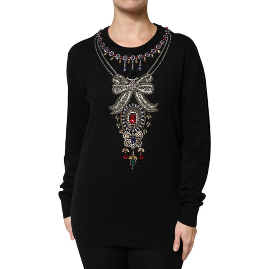 Dolce & Gabbana Black Cashmere Crystal Embellished Sweater Dolce & Gabbana