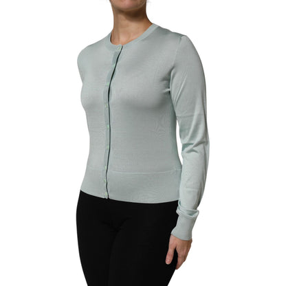 Dolce & Gabbana Light Green Silk Button Down Cardigan Sweater
