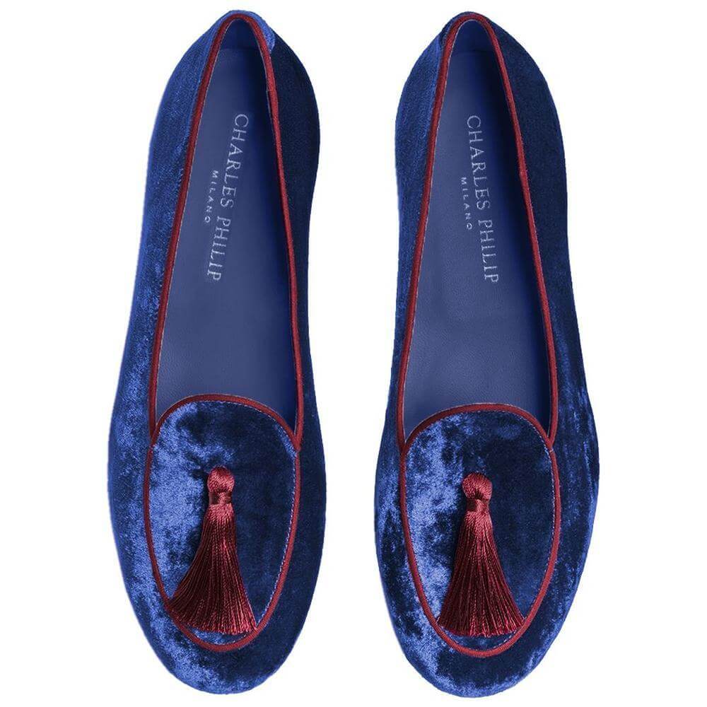 Charles Philip Blue Velvet Flat Shoe CH-15408-EU35/US5