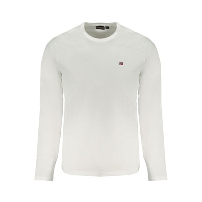 Napapijri White Cotton T-Shirt, long sleeve, regular fit, crew neck with logo embroidery.