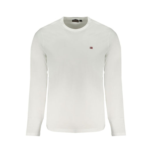Napapijri White Cotton T-Shirt, long sleeve, regular fit, crew neck with logo embroidery.