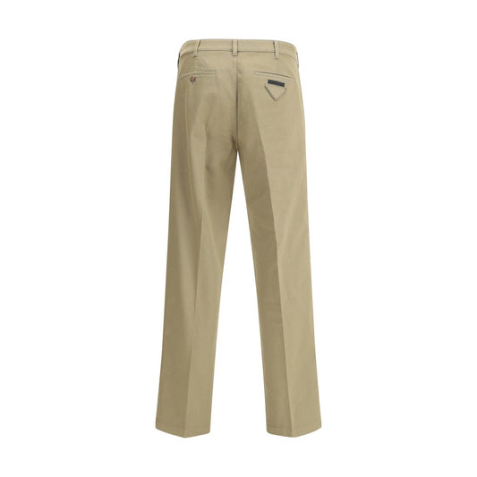 Prada Chino Pants AW25 beige chino pants with logo, zipper, and pockets for formal or casual wear.