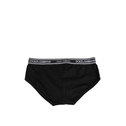 Dolce & Gabbana Black Cotton Stretch Logo Print Brief Underwear