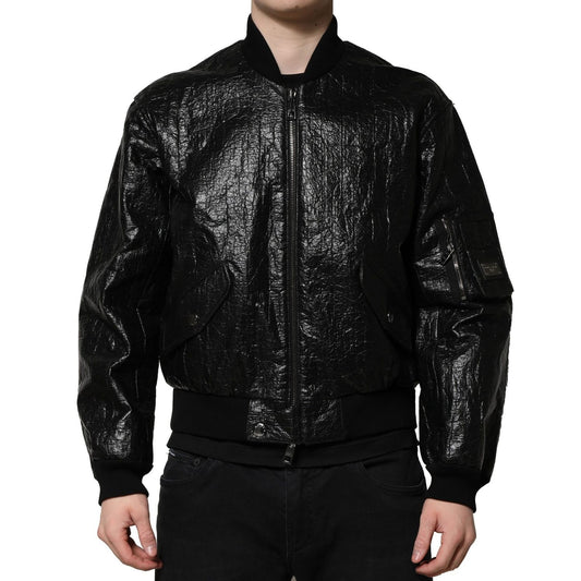 Dolce & Gabbana Black Logo Plaque Bomber Full Zipper Jacket
