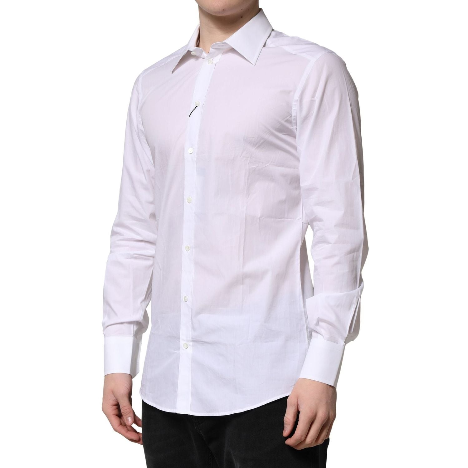 Dolce & Gabbana White Cotton Long Sleeves GOLD Formal Shirt