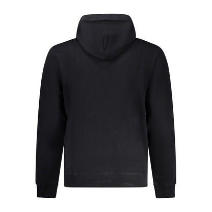 Back view of Napapijri Black Cotton Men Sweater showcasing hoodie detailing and sleek design.