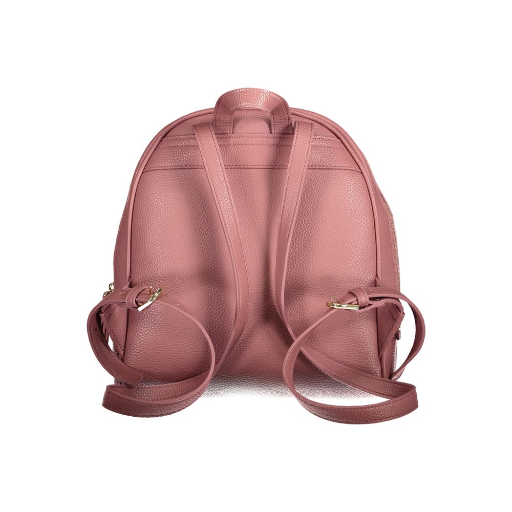 Mario Valentino Pink Polyethylene Backpack with handle, adjustable straps, external and internal pockets, and logo on back view