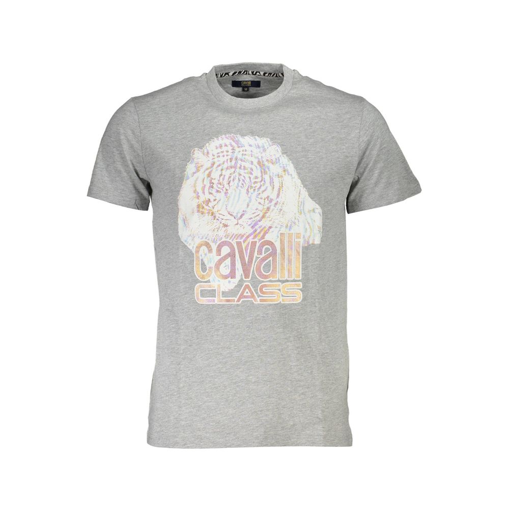 Cavalli Class Brown Cotton Men T-Shirt featuring logo print, short sleeves, and crew neck design, ideal for modern style enthusiasts.