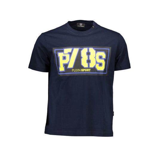 Plein Sport Blue Cotton Men T-Shirt with bold print and logo, highlighting premium style and sporty design.