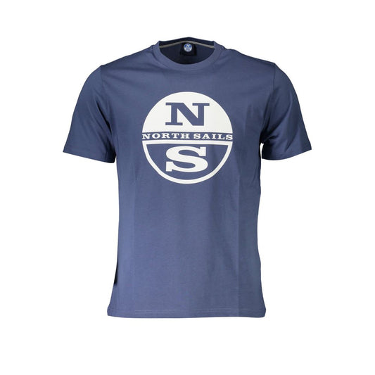 North Sails Blue Cotton Men T-Shirt featuring nautical logo and crafted in durable, soft cotton for everyday style.