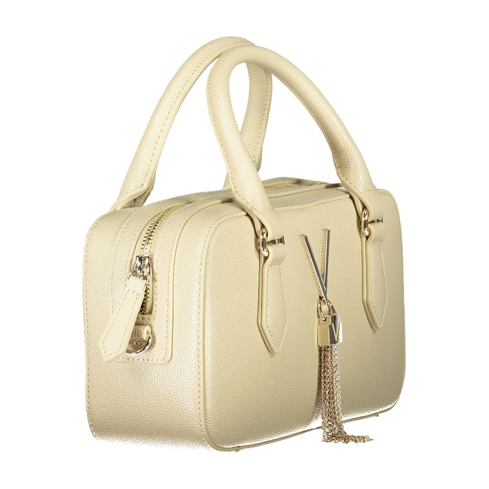 Mario Valentino Beige Polyethylene Women Handbag with two handles and elegant chain detail.