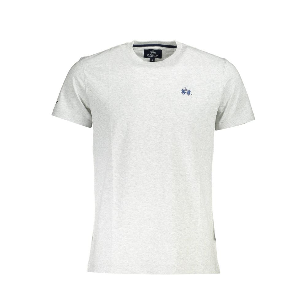 La Martina Brown Cotton Men T-Shirt with crew neck, short sleeves, and bold logo embroidery.