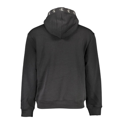 Back view of Calvin Klein Black Cotton Men Sweater with hood and logo detail, showcasing casual luxury and comfort.